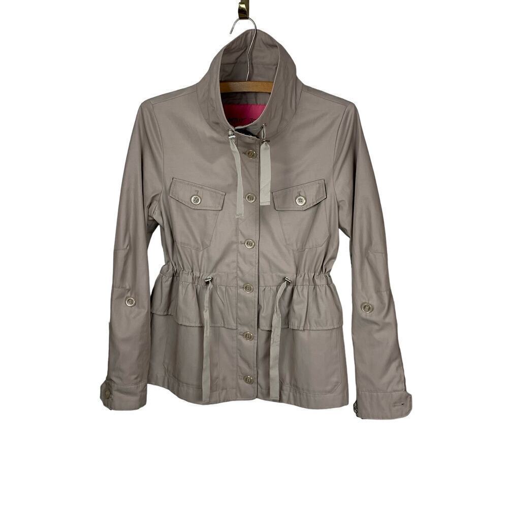 Betsey Johnson Khaki Cropped Funnel Neck Trench Coat XS Pre Fall